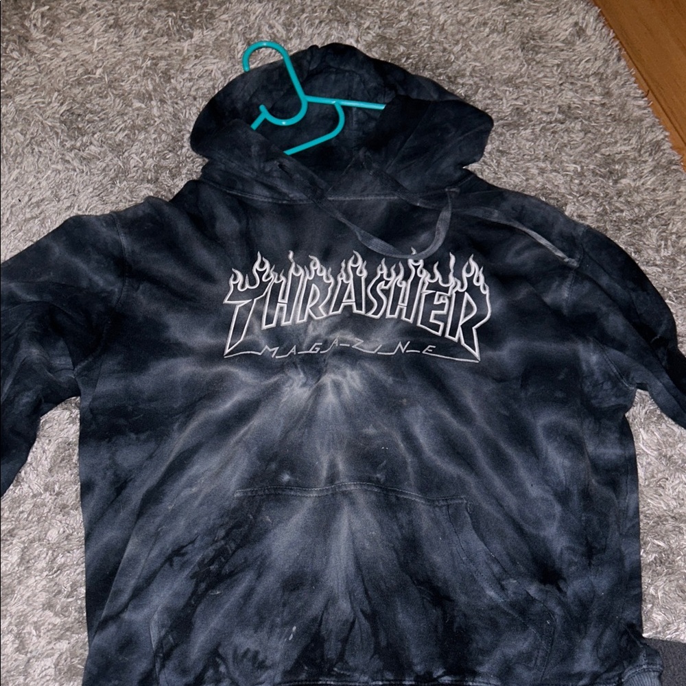 Thrasher Black and Gray Tie-Dye Hoodie